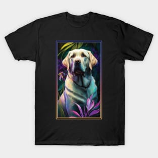 Labrador Retriever Dog Vibrant Tropical Flower Tall Digital Oil Painting Portrait 3 T-Shirt